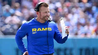 Los Angeles Rams head coach Sean McVay standing on the sideline during an NFL game in Nashville