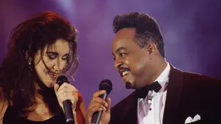 Celine Dion and Peabo Bryson standing together at an event