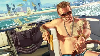 A man takes off in a speed boat loaded with cash.