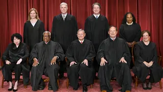 Justices of the US Supreme Court posing for official photo at the Supreme Court in Washington, D.C.