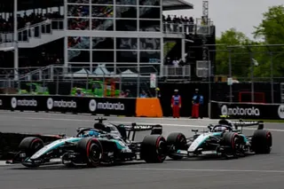 George Russell competes with Kimi Antonelli on the track at the Canadian Grand Prix