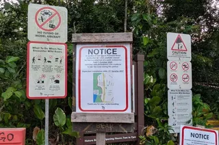 Signs displayed near the site off Old Upper Thomson Road stating that the construction of a nearby park connector is under way.