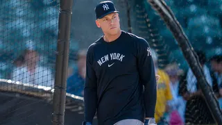 New York Yankees right fielder Aaron Judge batting during practice at Sutter Health Park