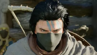 Kilff from Crimson Desert wearing a black mask over the lower half of his face