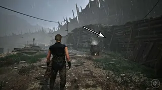 An arrow points to Graham the mapmaker's hut in Gothic 1 Remake.