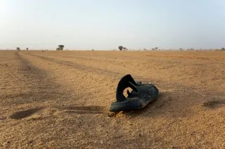 A sandal lies on the ground in Niger's Tenere desert region of the south central Sahara on June 3, 2018.