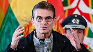 Bolivia's President Rodrigo Paz delivering a speech in La Paz