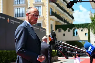 Germany's Chancellor Friedrich Merz makes a press statement ahead of the EU-Western Balkans Summit at Porto Montenegro in Tivat on June 5, 2026.