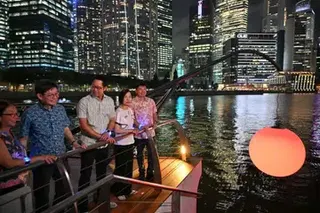 From left: Adele Tan, URA deputy CEO and chief planner; Lim Eng Hwee, URA CEO; Eric Lim, UOB group chief sustainability officer; Ow Foong Pheng, URA chairperson; and Chee Hong Tat, minister for national development, at the opening of the i Light Singapore festival.