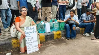 Management professor Sudipta Sengupta (left) joining the protesters in Delhi on June 6.