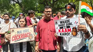 Muskan (left) joining protesters in Delhi on June 6.