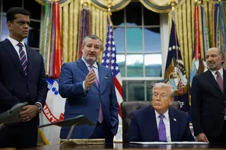 US Senator Ted Cruz (second from left) speaks next to White House AI adviser Sriram Krishnan, US President Donald Trump and Commerce Secretary Howard Lutnick in the Oval Office in December. Photo: Reuters
