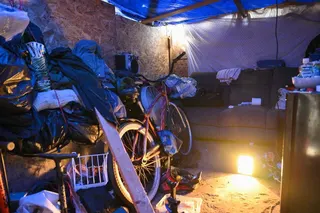 Inside a person’s makeshift shelter in a homeless encampment in the Panorama City neighbourhood of Los Angeles, California, on June 1.