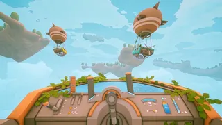 Several airships approaching floating islands