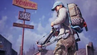 Image from State of Decay 3 showing a male character with a crossbow and a backpack