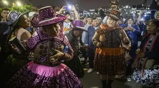 Getty Images Supporters of Roberto Sanchez, presidential candidate for the Together for Peru party, following the runoff election in Lima, Peru