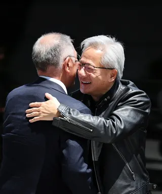Nvidia CEO Jensen Huang is greeted by Hyundai Motor Group Executive Chair Euisun Chung during Huang’s visit to Hyundai Motor’s Headquarters in Seoul, South Korea, June 8, 2026. — Reuters pic