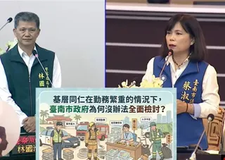 蔡淑惠8日在最後的質詢時，關心員警執勤時造成車損，若未在保險範圍內，員警須自付的問題。（台南市議會國民黨團提供／郭良傑台南傳真）