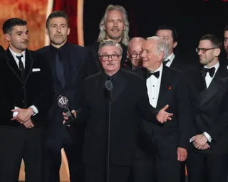 Nathan Lane, the star of Death of a Salesman, accepts the award for best revival of a play at the 2026 Tonys