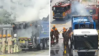 又一垃圾回收车失火 车后厢冒浓烟