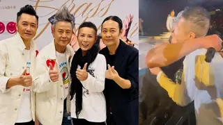 吴文忻4月29日现身草蜢演唱会，力抗脑癌的蔡一杰特地走下舞台拥抱她。（互联网）