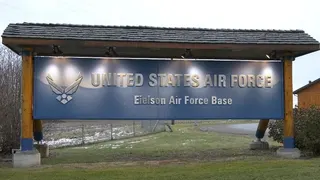 Eielson Air Force Base front gate (Sara Tewksbury/KTVF)