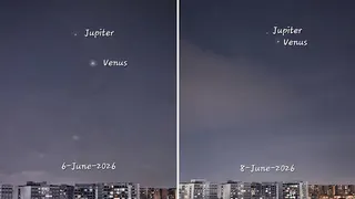 金星木星近距离“相遇” 网民分享两行星“同框”景象