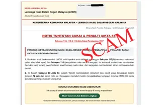 This screengrab shows part of the first tax scam email received by a Malay Mail reader.