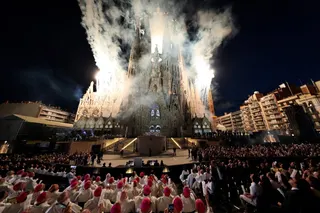 Fireworks explode during the inauguration of the Tower of Jesus Christ at the Basilica of the Sagrada Familia in Barcelona, Spain, on Wednesday. Photo: Reuters