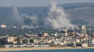 Smoke rises from the sites of Israeli air strikes on the southern Lebanese village of Al-Qlaileh on June 10, 2026.