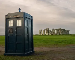 The Tardis with Stonehenge in the background