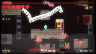 the player stands below a bone dragon in Blood Dungeon
