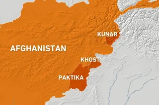 Map of Afghanistan showing Kunar, Khost and Paktika