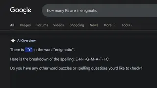 Google AI Overview incorrectly reporting the number of Rs in "enigmatic"