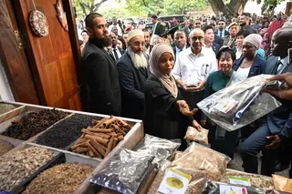 President Tharman Shanmugaratnam and his spouse Jane Ittogi Shanmugaratnam visiting a spice stall in Darajani Souk on June 10.