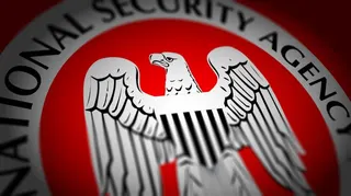 the NSA's logo on a red background