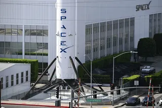 A SpaceX Falcon 9 rocket&nbsp;outside a Space Exploration Technologies Corp. facility in Hawthorne, California.