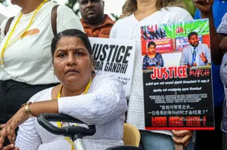 Indira Gandhi with her family and lawyers at Bukit Aman last year during a public rally seeking the Inspector-General of Police’s help to locate her youngest child, taken from her 17 years ago. NSTP FILE PIC