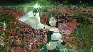 Tifa casts a spell in Final Fantasy 7 Revelation.