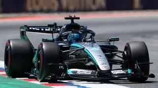 Mercedes' George Russell in first practice for the Barcelona-Catalunya Grand Prix