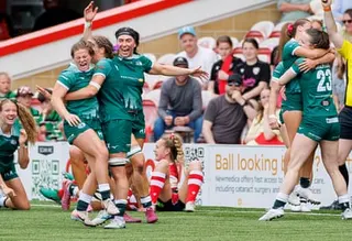 Trailfinders’ players celebrate on the pitch