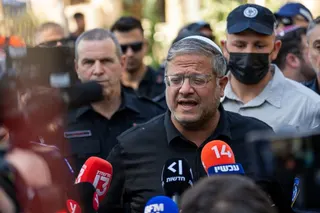 TEL AVIV, ISRAEL - MARCH 1: Israel's Minister of National Security Itamar Ben-Gvir visits the site of yesterday's rocket strike on March 1, 2026 in Tel Aviv, Israel. Iran fired waves of missiles at Israel after the United States and Israel launched a joint attack on Iran early on February 28th. Israel's Defense Minister Israel Katz declared a state of emergency, as Israelis braced for the retaliation. (Photo by Erik Marmor/Getty Images)