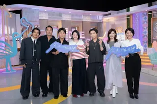 姚淳耀（左起）、張孝全、黃迪揚、小S、派翠克、蘇慧倫、嚴藝文暢談拍戲背後的酸甜苦辣。東森綜合台提供