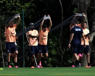 The Uruguay squad is put through its paces in Playa del Carmen, Mexico, on Saturday before their travel plans were scuppered by paperwork