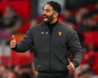 Ruben Amorim gestures on the Old Trafford touchline