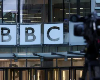 Camera set up  outside Broadcasting House in London
