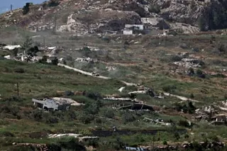 An Israeli military vehicle on the Lebanese side of the border