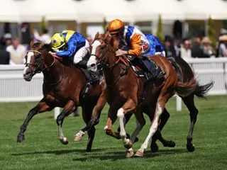 Kieren Shoemark (orange cap) riding Ten Bob Tony to victory in the Queen Anne Stakes at Royal Ascot.