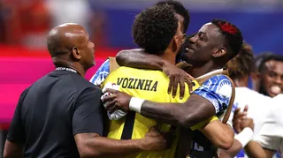 Cape Verde players embrace goalkeeper Vozinha