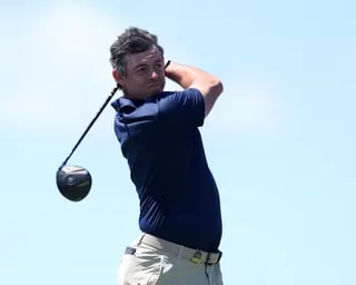 Rory McIlroy hits a tee shot at Shinnecock Hills